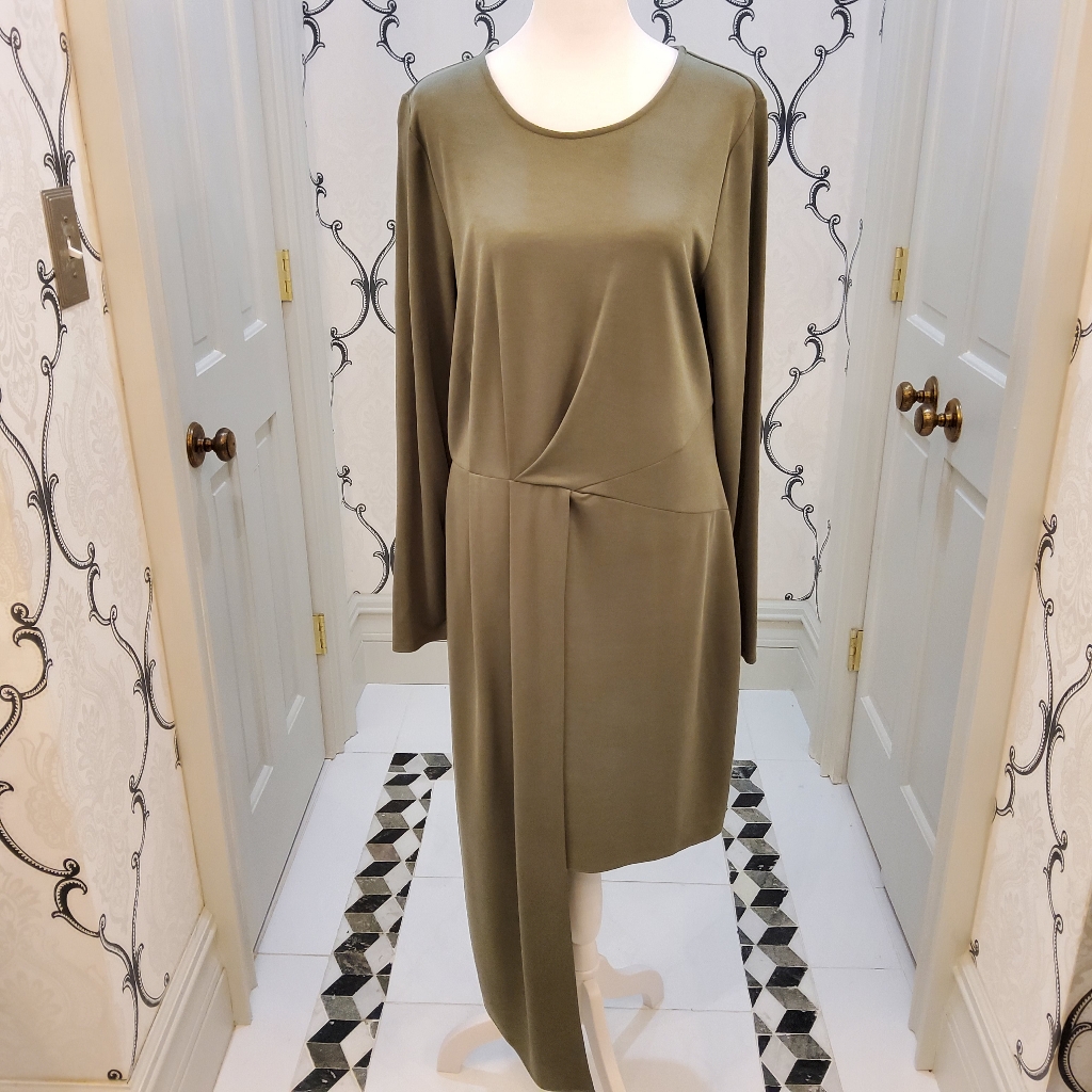Olive Green Asymmetrical Hem Dress. Size Large
